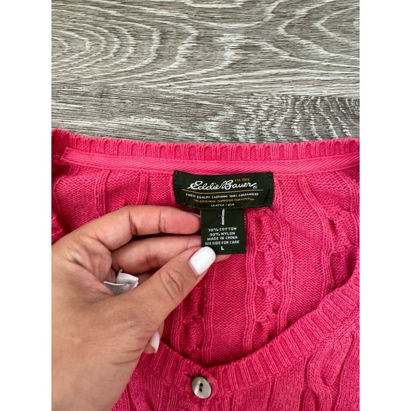 Eddie Bauer EUC Knit V-neck Long Cardigan Sweater Pink Size L Button Down - Picture 5 of 5
